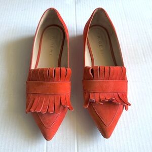 M.Gemi Made in Italy Suede Fringe Loafers — Tangerine Orange — EU 36 / US 6 Twee